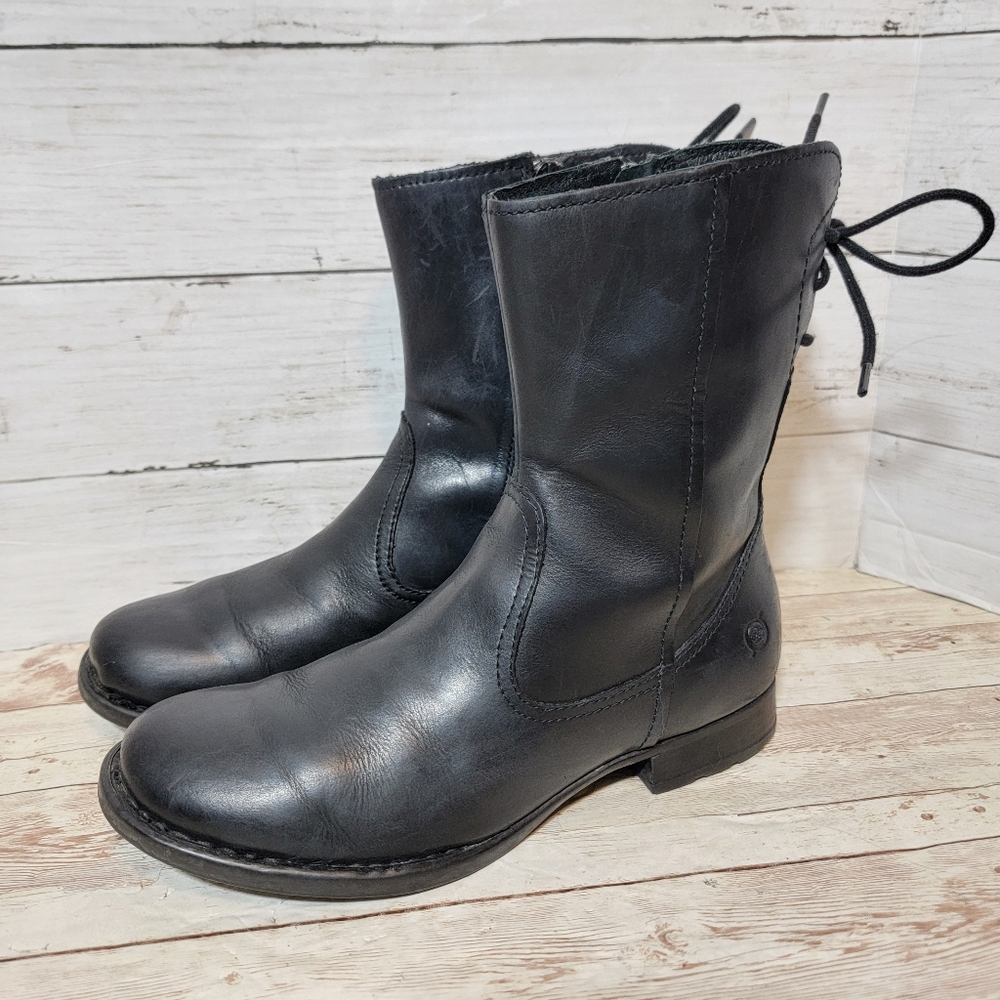 Born Mid Calf back lace black leather boots - Picture 9 of 13
